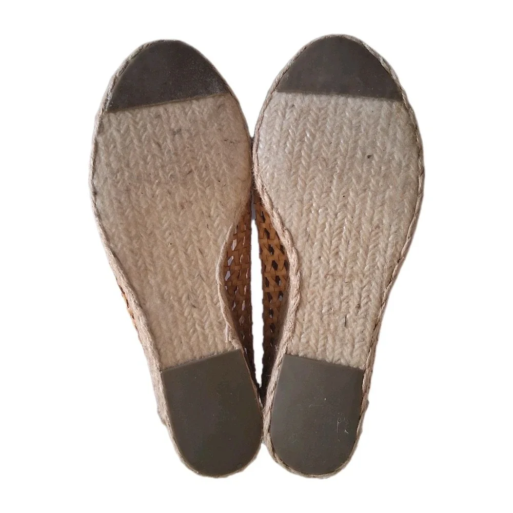 Adrienne Vittadini Wedge Espadrille Peep Toe Pumps 7.5 M Beige Boho Style Shoes